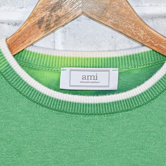 AMI Alexandre Mattiussi Heart Logo Stripe Sweater in Green size XL - Picture 2 of 11